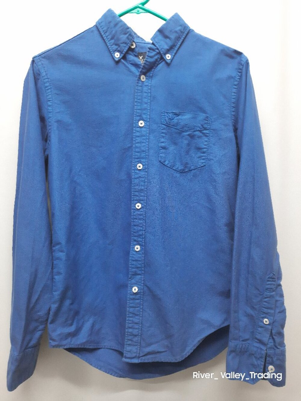American Eagle Shirt Mens Extra Small XS Blue Oxford Button Down Cotton Classic